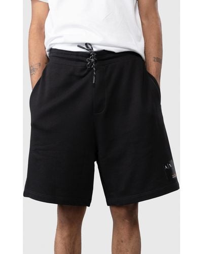 Armani Exchange Unisex Drawstring Shorts With A|x Logo Patch - Black