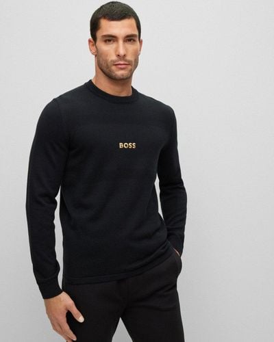 BOSS Roldan Embroidered Logo Sweater - Grey