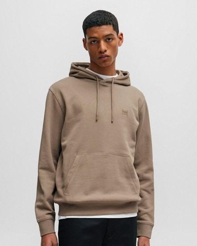 BOSS Wetalk Pullover Hoodie With Logo Patch - Natural