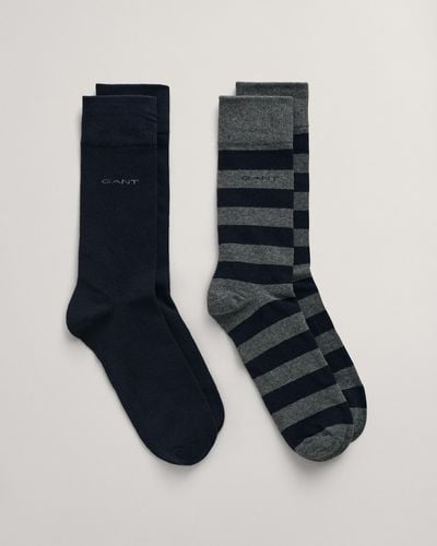 GANT Charcoal Melange 2-pack Barstripe & Solid Socks 9960261 090 - Blue