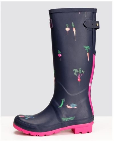 Joules With Adjustable Back Gusset Welly Print - Blue
