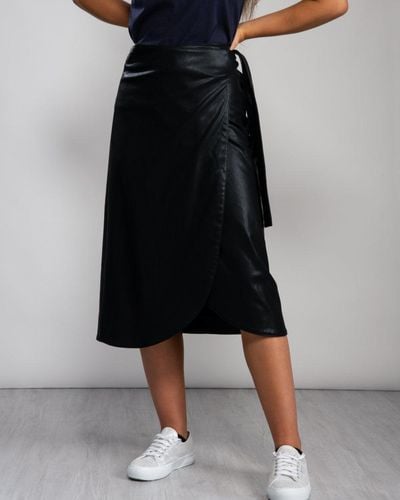 Armani Exchange Faux Leather Wrap Skirt - Black