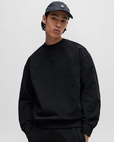 HUGO Dettil Stretch-cotton Sweatshirt With Stacked Logo - Black