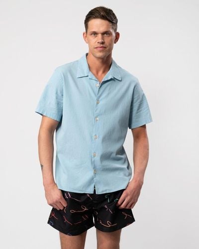 Paul Smith Ps Regular Fit Short Sleeve Seersucker Shirt - Blue