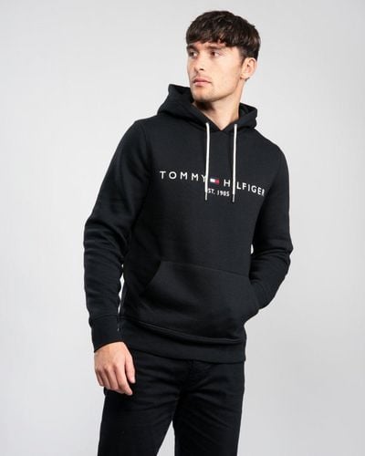 Tommy Hilfiger Big & Tall Flock Stripe Logo Hoodie In Black