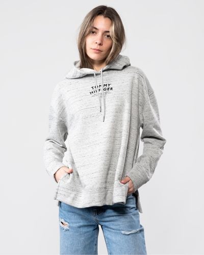 Tommy Hilfiger Relaxed Text Flock Print Hoodie - Gray