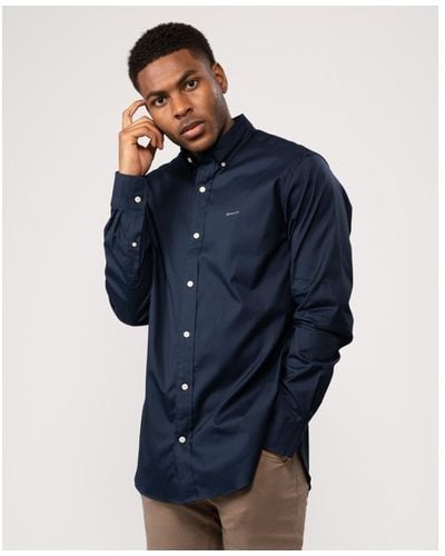 GANT Regular Fit Long Sleeve Pinpoint Oxford Shirt - Blue