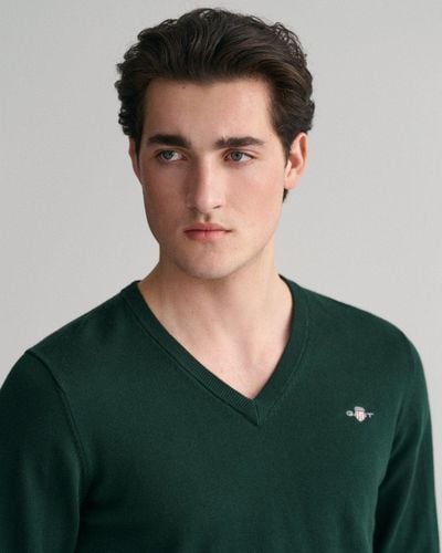 GANT Classic Cotton V-neck Sweater - Green