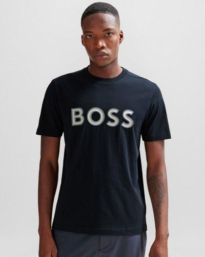 BOSS Tee 1 Cotton Jersey Regular Fit T-shirt With Logo Print - Blue