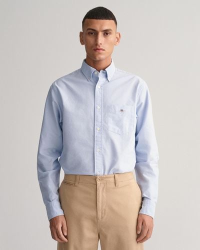 GANT Regular Fit Long Sleeve Oxford Shirt - Blue