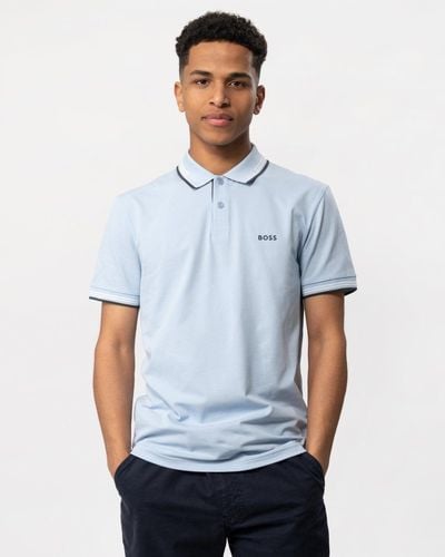 BOSS Paul Short Sleeve Polo Shirt With Contrast Tipping - Blue