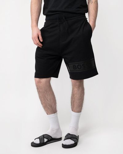 BOSS Authentic Cotton-terry Drawstring Lounge Shorts With Logo Print - Black