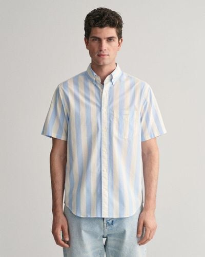 GANT Regular Fit Poplin Parasol Stripe Short Sleeve Shirt - White