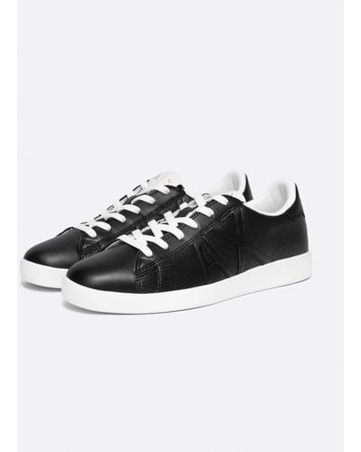 Armani Exchange Perforated Leather Sneakers With Ax Logo - White