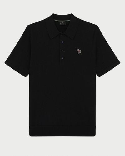 Paul Smith Ps Short Sleeve Knitted Polo Shirt With Zebra Badge - Black