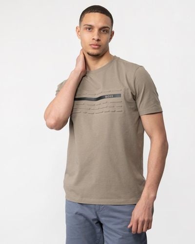 BOSS Tee 4 Stretch Cotton Regular Fit T-shirt With Embossed Artwork - Gray