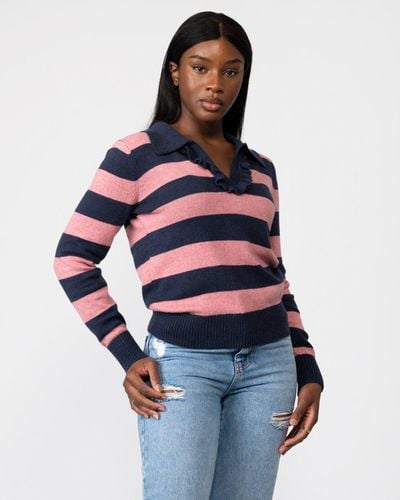 Joules Maddie Striped V-neck Sweater - Blue