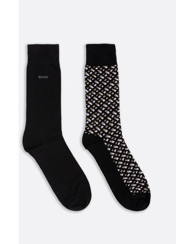 BOSS Monogram 2 Pack Regular Length Cotton Blend Socks - Black