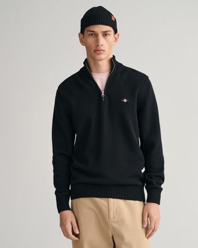 GANT Casual Cotton Half Zip Sweater - Black