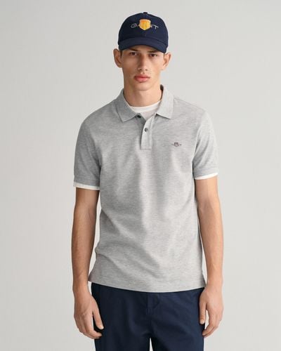 GANT Slim Fit Short Sleeve Shield Logo Pique Polo - Gray