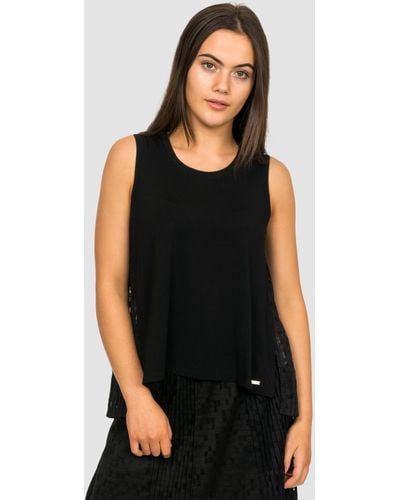 Armani Exchange Sleeveless Top With Lace Insert - Black