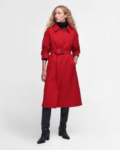 Barbour Alberta Wool Trench Coat - Red