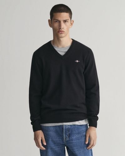 GANT Superfine Lambswool V-neck Sweater - Black