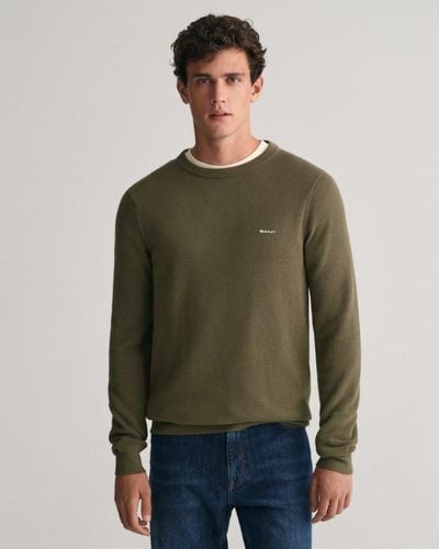 GANT Cotton Pique Crew Neck Sweater - Green