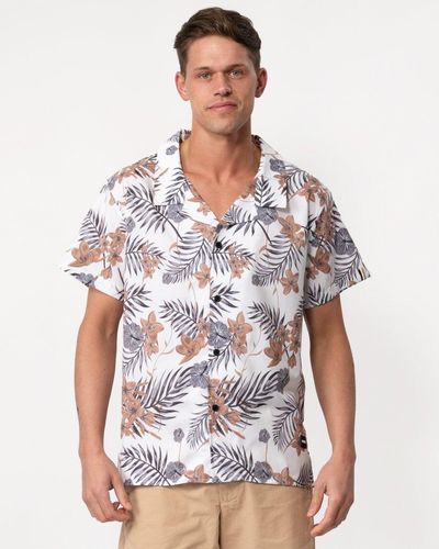 BOSS Short Sleeve Tropical Print Beach Shirt - White
