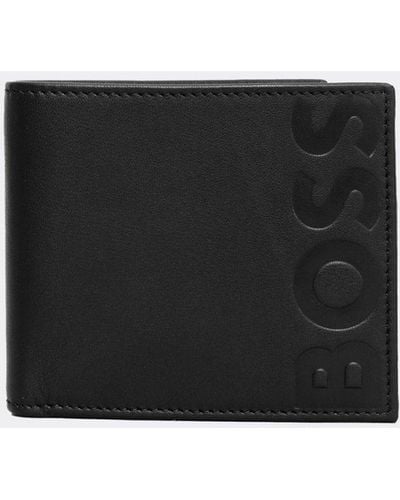 BOSS Big Bb Embossed Logo Grained Leather Wallet Nos - Black