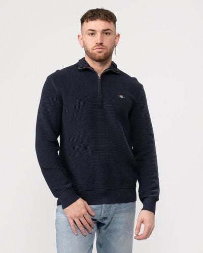 GANT Textured Cotton Half Zip Sweater - Blue
