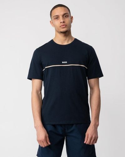 BOSS Unique Stretch-cotton Pyjama T-shirt With Logo Print - Blue