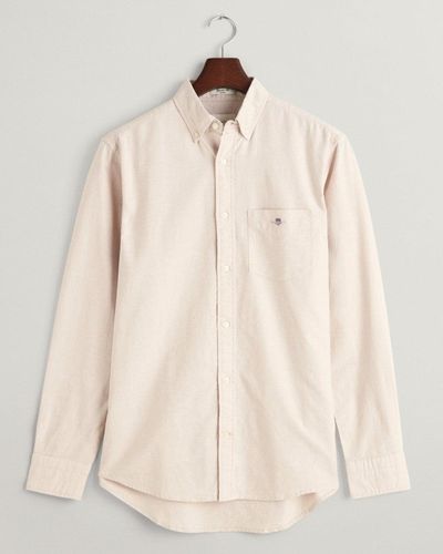 GANT Regular Fit Long Sleeve Oxford Shirt - Natural