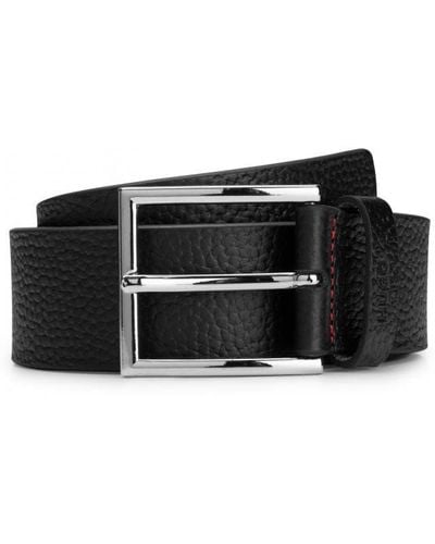 HUGO Giaspo Grained-leather Belt With Logo-stamped Keeper - Black