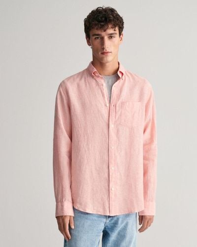 GANT Regular Linen Long Sleeve Shirt - Pink