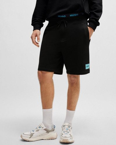 HUGO Diz222 Cotton Terry Shorts With Logo Label - Black