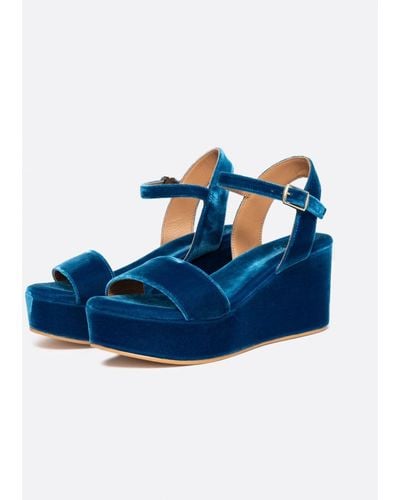Penelope Chilvers Girasol Velvet Platform Sandal - Blue