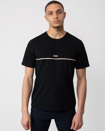BOSS Unique Stretch-cotton Pajama T-shirt With Logo Print - Black