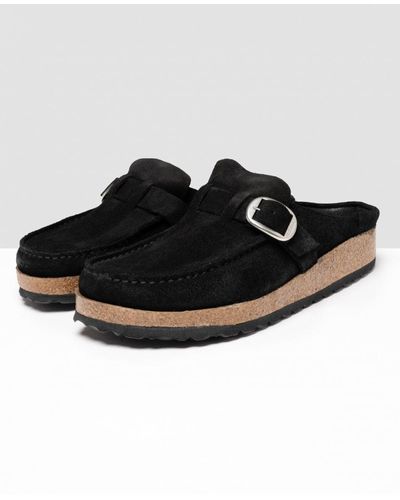 Birkenstock Buckley Suede Moccasin Clogs - Black