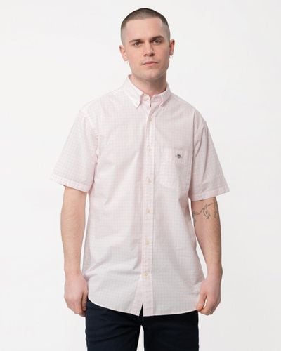 GANT Regular Fit Short Sleeve Poplin Gingham Shirt - Natural
