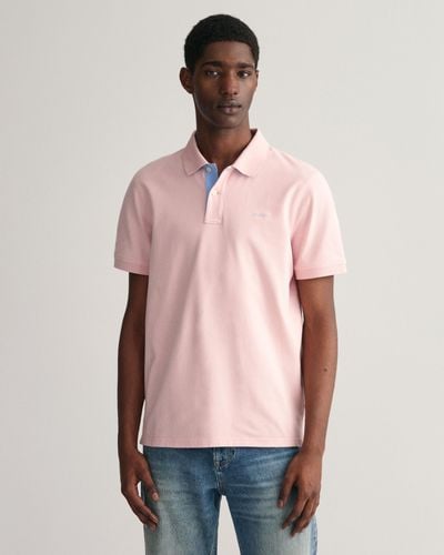 GANT Regular Fit Short Sleeve Contrast Pique Rugger - Pink