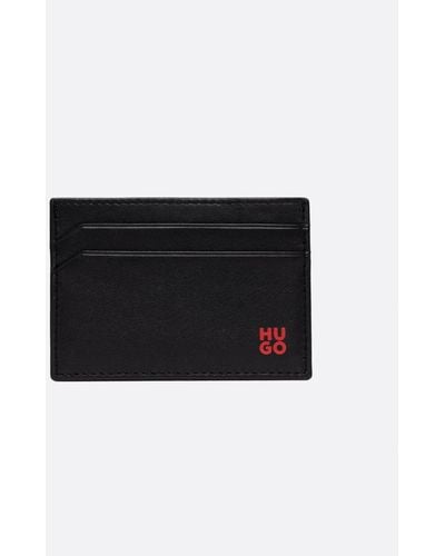 HUGO Tibby Nappa Leather Card Holder With Stacked Logo - Black