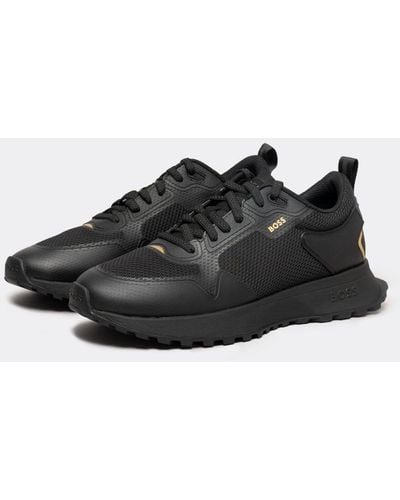 BOSS Jonah Mixed-material Sneakers With Mesh Details And Branding - Black