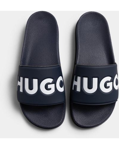 HUGO Match Italian Made Slides With Logo Strap - Blue