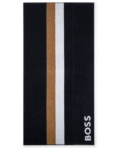 BOSS Signature-stripe Beach Towel - Blue
