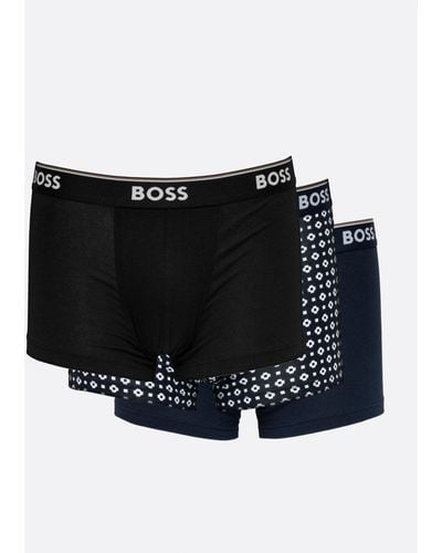 BOSS Power Design 3-pack Stretch-cotton Trunks With Logo Waistbands - Black