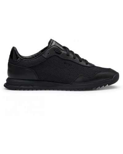 BOSS Zayn Textured Nylon Sneakers With Leather Trims - Black