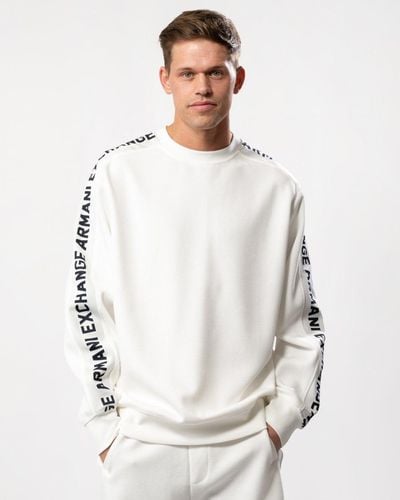 Armani Exchange Logo Tape Crew Neck Sweatshirt - White