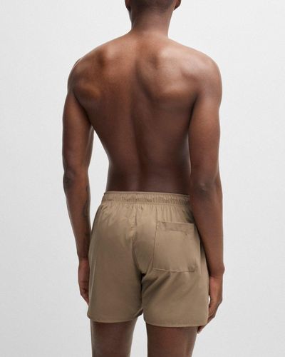BOSS Iconic Fully Lined Swim Shorts With Signature Stripe - Brown