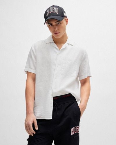 HUGO Ellino Short Sleeve Linen Shirt - White